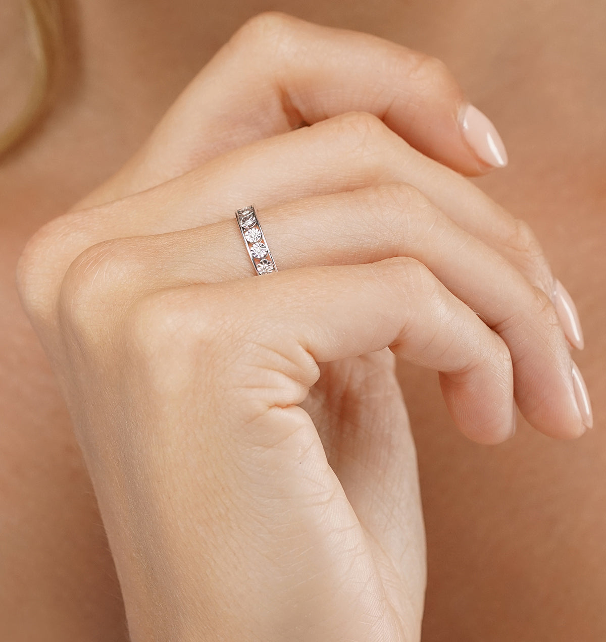 Channel Set Lab Diamond Eternity Ring 0.05ct in 9K White Gold